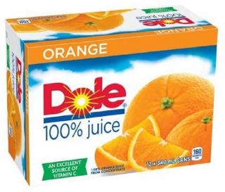 DOLE 100 percent ORANGE JUICE - 340 ML X 12 cans